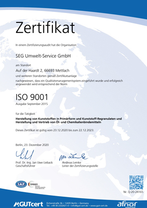 ISO 9001 QM Zertifikat