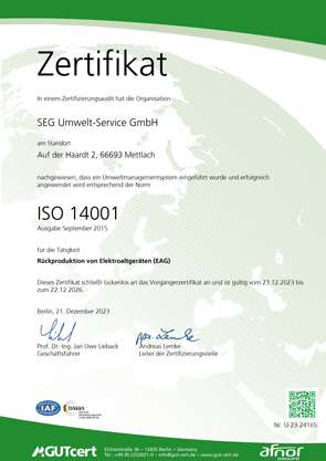 ISO 14001 UM Zertifikat